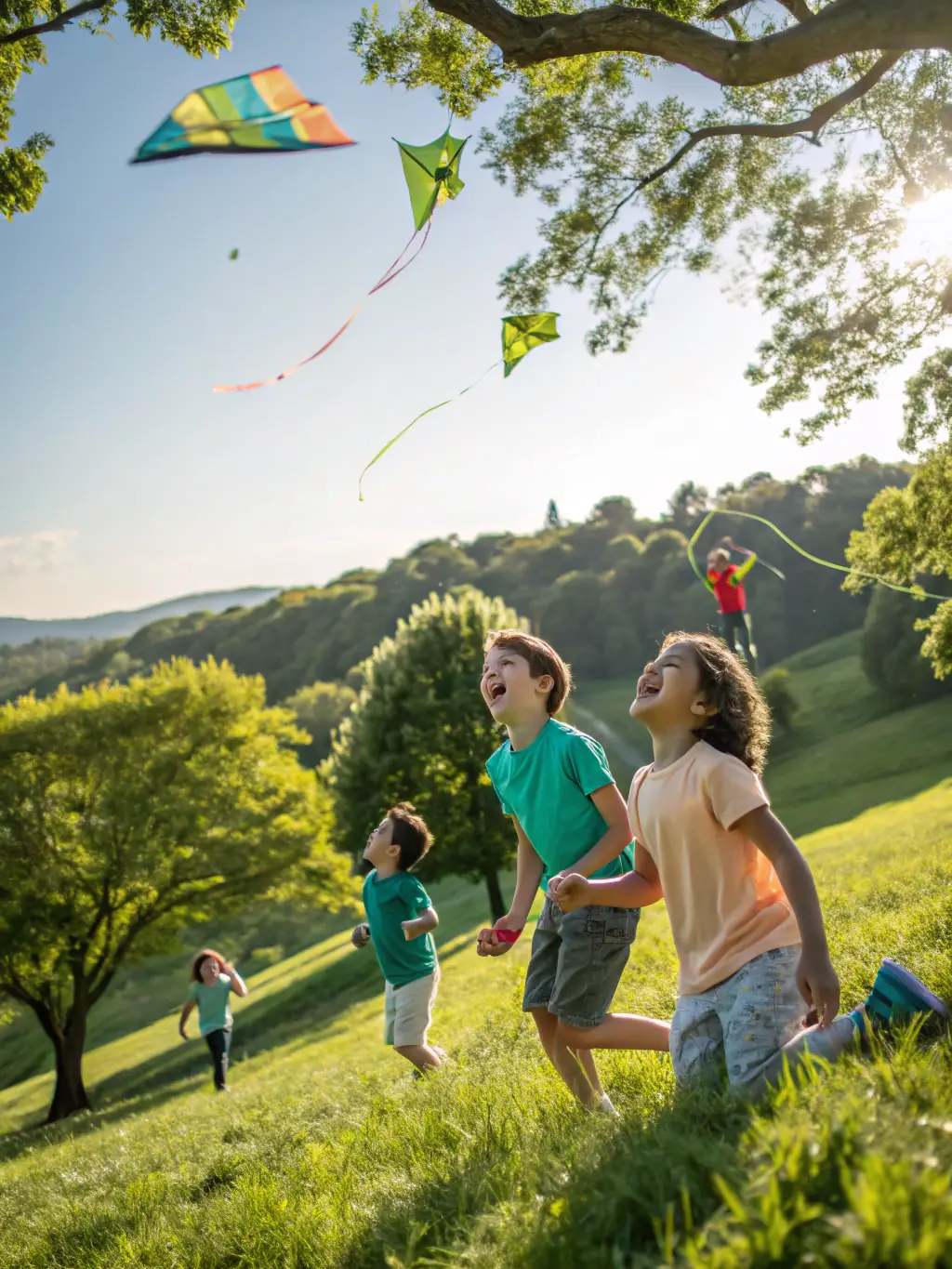 Children playing an ecological game outdoors, learning about environmental concepts in a fun and interactive way, facilitated by LA TRIBU DES CIMES staff.