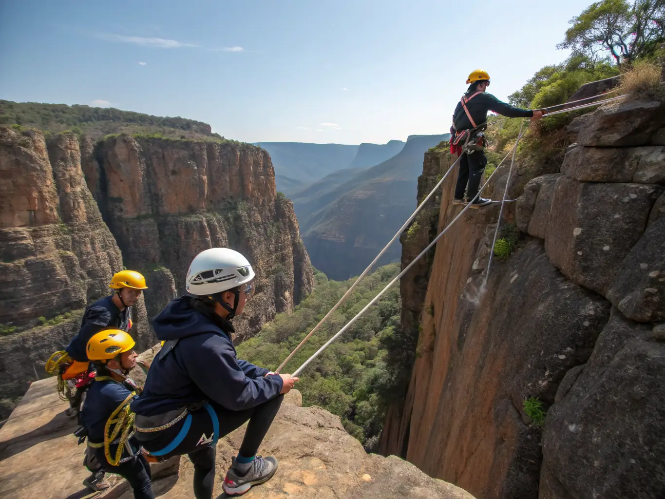 An instructor demonstrating safe tree climbing techniques to a group of participants, emphasizing the importance of respecting the trees and their habitat.